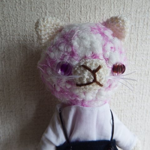 【あみぐるみ】風詠みの丘　猫又　もこもこ　白　紫　洋服【251】