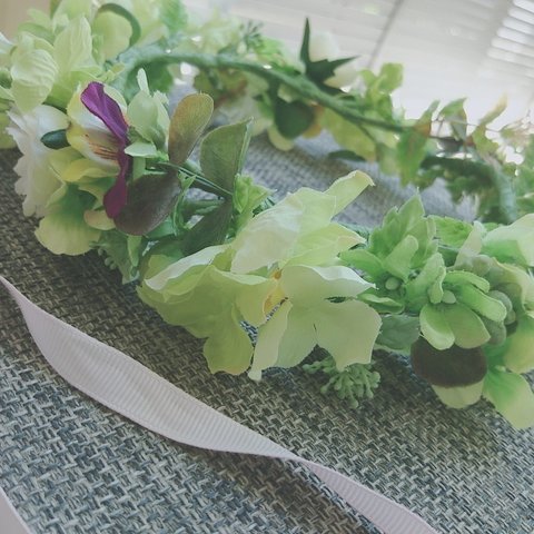 花かんむり 白×グリーン