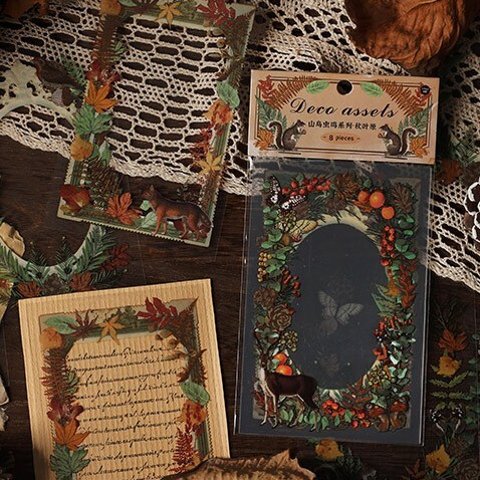 森の秋葉　コラージュ素材 ✨フレーム手帳飾り✨PETシール
