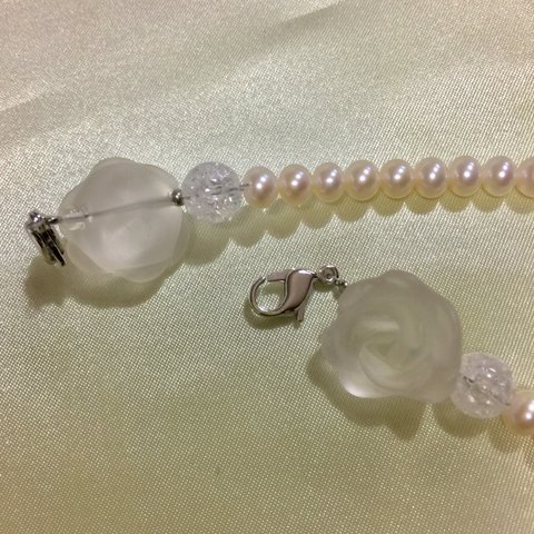 本真珠 羽織紐 兼用 ブレスレット 水晶 薔薇 淡水真珠 和小物 送料無料