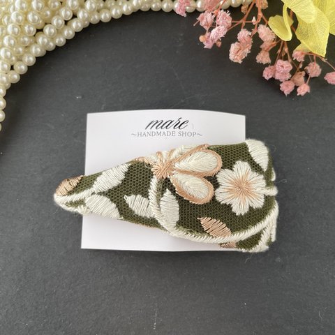 インド刺繍リボンのヘアピン（グリーン）