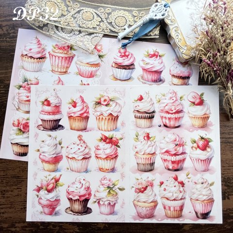 【DP32】デザインペーパー ピンクカップケーキ コラージュシート