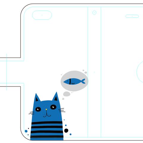 【新作特価】新品送料無料 iPhoneケース 手帳型 魚思うネコ 白 猫 ねこ ネコ CAT キャット neko