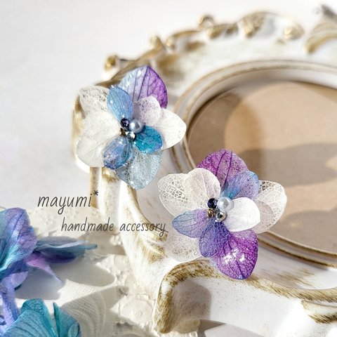 紫陽花ピアス-Winter sunrise hydrangea earrings-【冬の空】