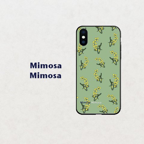 【A mimosa is for you】ミモザ グリーン   スマホケース　iphone android ほぼ全機種対応