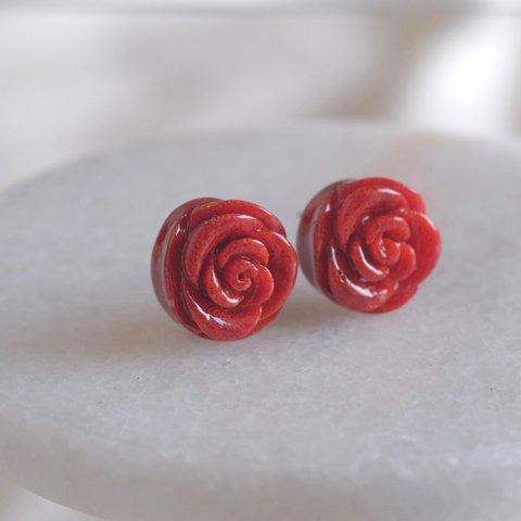 赤珊瑚ピアス・イヤリング Africa coral earring アフリカンコーラル　バラ　薔薇　ローズ