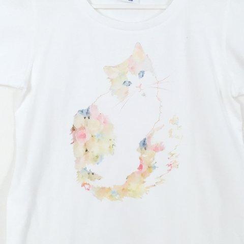 猫と綺麗なお花Ｔシャツ　パステルカラー　受注制作