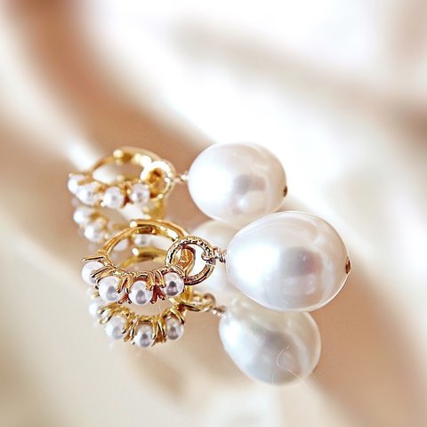 【2way】FRESHWATER PEARL CHARMS HOOP EARRINGS