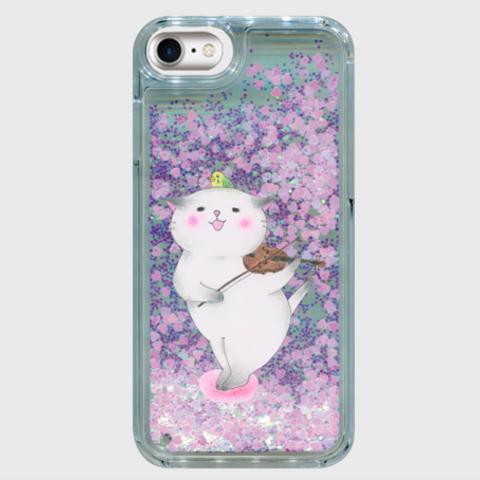 (iPhone用)バイオリン猫のグリッタースマホケース【楽器ねこシリーズ】