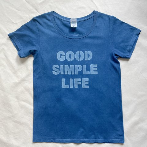 送料無料 "良い人生でシンプルな人生を" GOOD SIMPLE LIFE 藍染Tシャツ 鯨 クジラ　ムラ染め