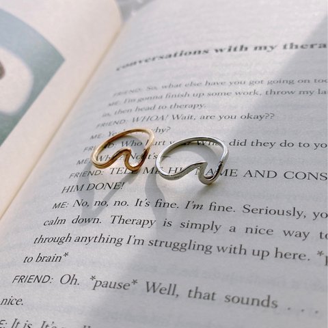silver925 gold wave ring