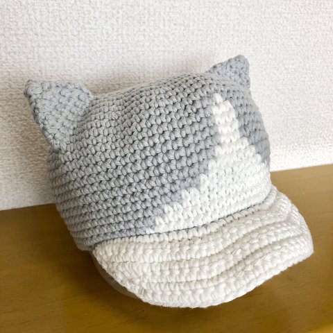 【送料無料】猫帽子☆ハチワレ☆キッズキャップ　50〜54cm ♡保護猫支援♡