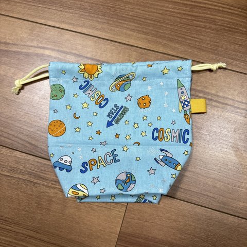 入園・進級準備に＊ハンドメイド＊　宇宙　ロケット　水色　コップ袋　巾着