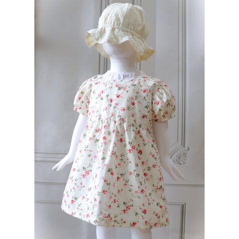 Cotton100% 赤いお花のワンピース (Size 80~100)