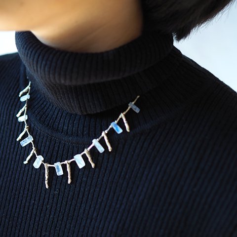 -Rainbow moonstone- silver BIB necklace