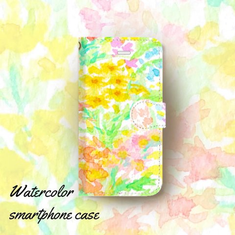 【全機種対応】水彩 花柄 iPhone Android スマホケース