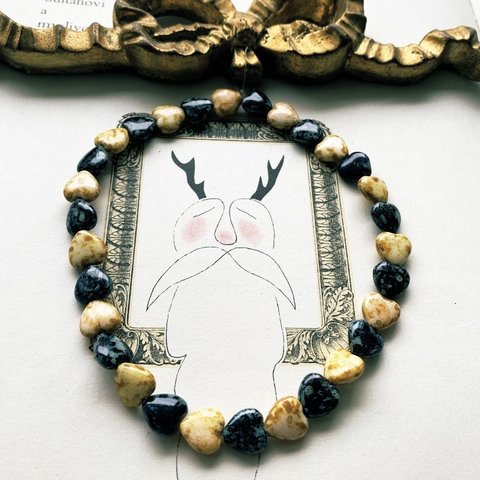 SALE【1連30コセット】#czech beads#チェコビーズ♡heart10㍉　white＊jet black/picasso23d