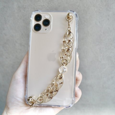 120. キーリングハンガー　スマホケース　iPhoneケース　ストラップ　全機種　スマホチェーン　スマホリング　キーリング　キーリングチェーン　ブラウン　カーキ　アクリル　チェーン