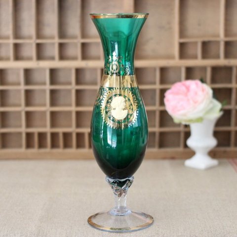 フランスブロカント雑貨 カメオ付　ガラスの花瓶