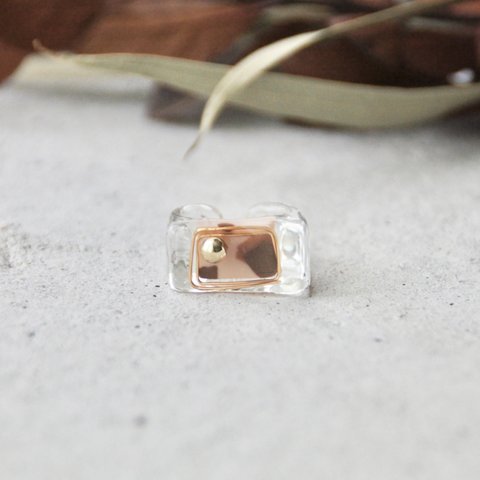 「square  clear ring」　animal   beige  大ぶりリング　レジンリング