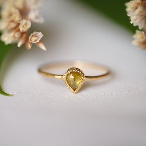 K18 Pear shape Clear yellow Diamond ring(0.337ct,R085_PDia)