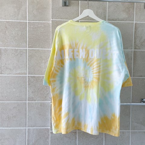 イエロー×水色×オレンジ　ビッグシルエットTシャツ　M,L,XL　綿100%　一点物