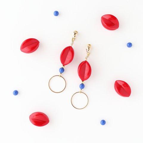 Vintage Red×Blue×Ring 大ぶり イヤリング・ピアス