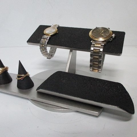 敬老の日特別企画 通常価格16900円を14900円に！限定１台　ブラック2本掛けバー腕時計スタンド　ブラック指輪スタンド付き　 