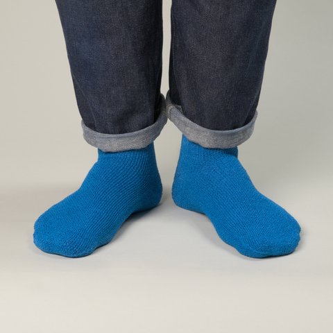 「呼吸する和紙靴下」パイルミドル丈　コバルトブルー　Mサイズ（25cm～28cm）