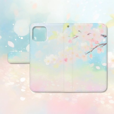 春風に舞う桜の花と春の訪れ 手帳型スマホケース 【1】　iPhone Android各機種対応  ハイクオリティタイプ