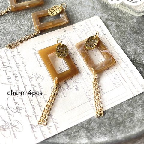 4pcs★ charm・rectangle khaki（チェーンチャーム）