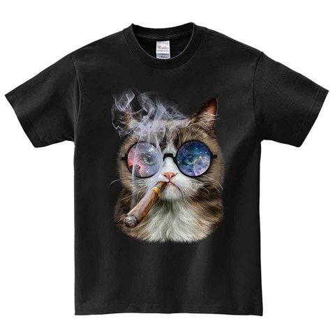 半袖Tシャツ 【ギャラクシーメガネをして煙草をすう 猫 ねこ】 by FOX REPUBLIC