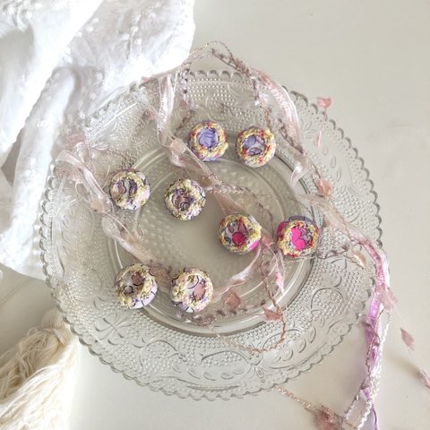 《2コset》プリンセス purple 刺繍 ヘアゴム (シリコンゴム ピアス 変更可)