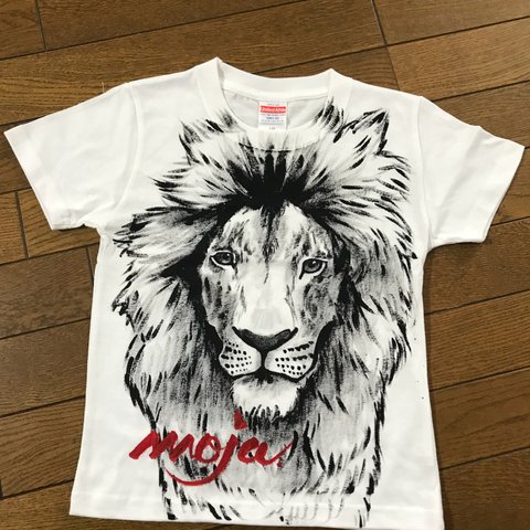  手描き動物ーライオンーキッズTシャツ