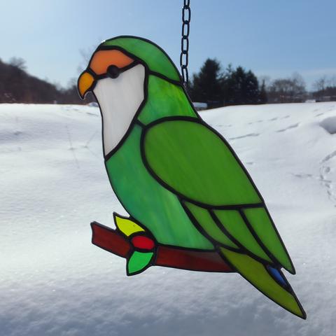 【数量限定・受注制作】ステンドグラス　小桜インコ　サンキャッチャー　【鳥　小鳥　インコ】