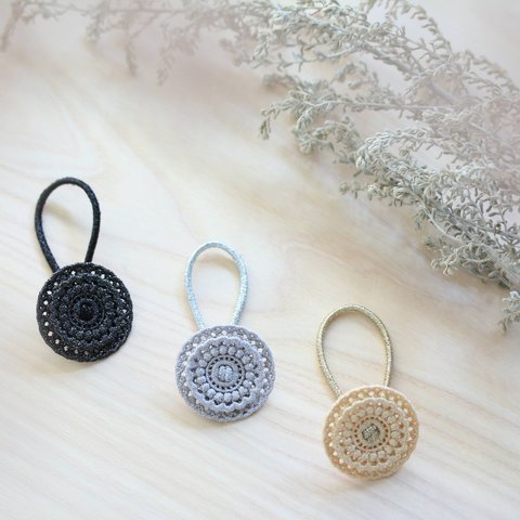 レースホイールヘアゴム　刺繍　金属アレルギー　フォーマル　軽い　ヘアアクセサリー　