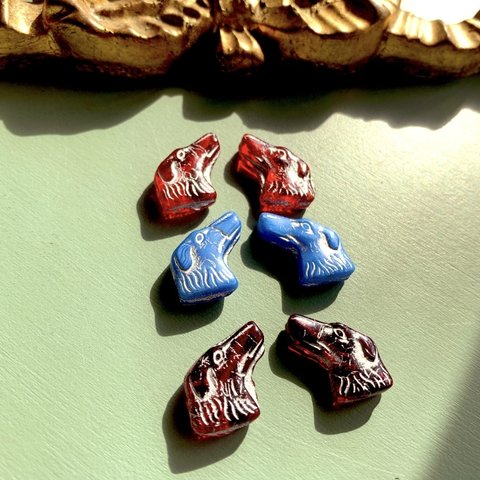 【3色ペア6匹セット】JIRI＊IVANA#czech beads#チェコビーズ　dog 20✖️10㍉ red①red②light blue/silver