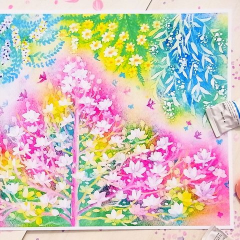 水彩画アートプリント【春待ち花のうた】