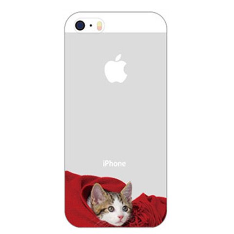 写真猫スマホ[透明]ケース【赤いマフラーに包まった子猫2】