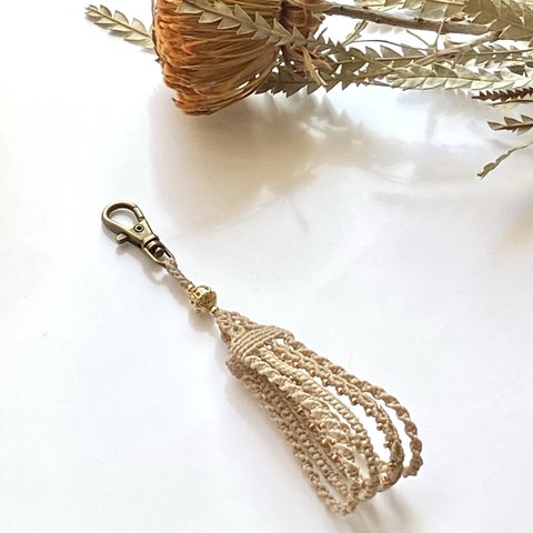 yumri ⌘ macrame マクラメレース　4連ストラップ［10cm］ベージュ0.5