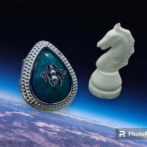 [半額SALE ]アンティークBee リング 指輪 フリーサイズ　ターコイズブルー