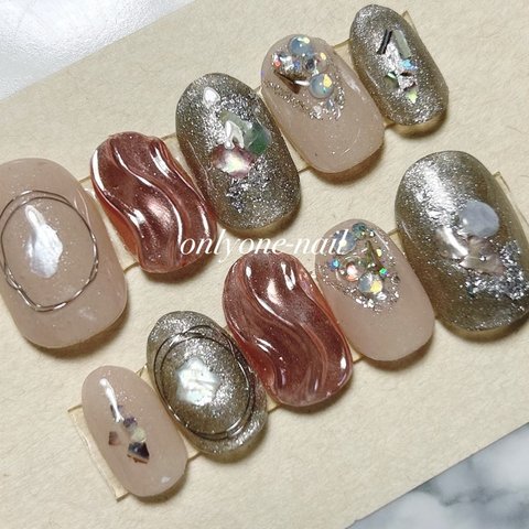 【完成品】ブロンズミラー♡ニュアンスネイル♡ベージュ×グレー