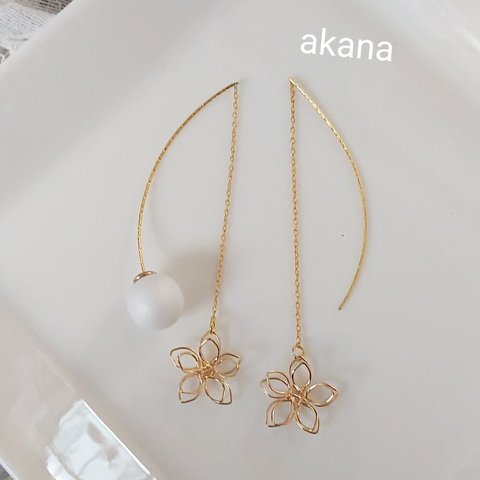 再販＊花とパールのゆらゆらピアス