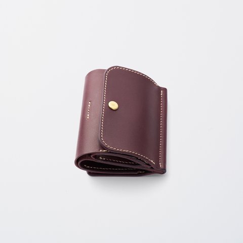 レザー三つ折り財布/Color:Burgundy