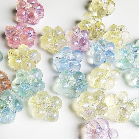 【10個/15x13x7.5mm】縦穴　ぷっくり　小花　オーロラ　パーツ　ハンドメイド　ビーズ　材料　DIY  k/フラワー　