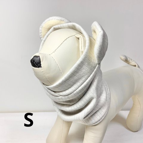 小型犬スヌード　くま耳付⭐︎S/秋冬用・防寒（色:オートミール）かぶりもの