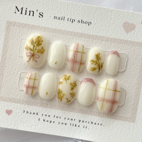 11  mimosa nail tip  ネイルチップ　ミモザ　ミモザネイル　春ネイル　春色ネイル　フラワーネイル　お花ネイル　ネイルチップデザイン