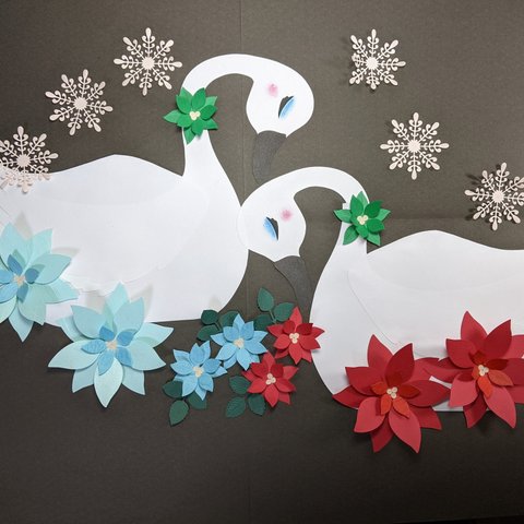 壁面飾り　クリスマス　冬の白鳥　聖なる夜に。