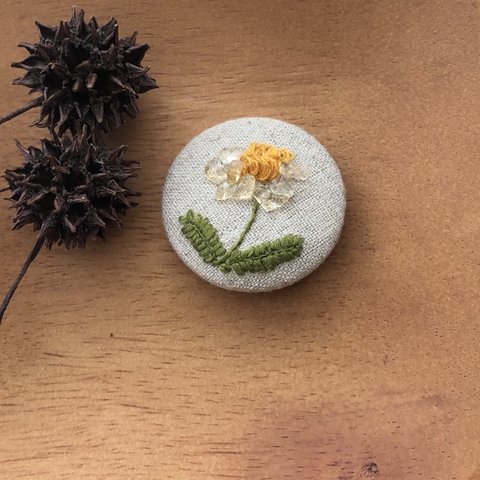 刺繍》一輪（citrine ）ヘアゴム／ブローチ