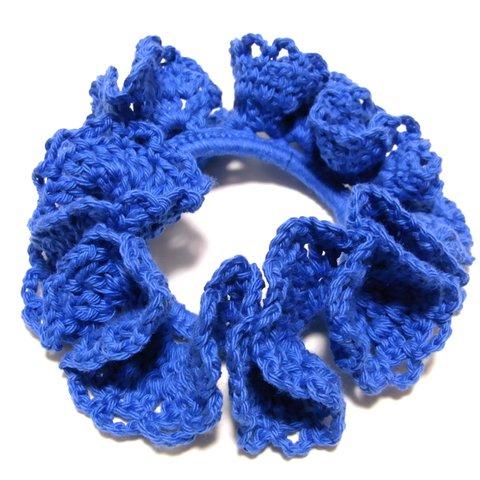 コットン毛糸のシンプル　青色のシュシュ